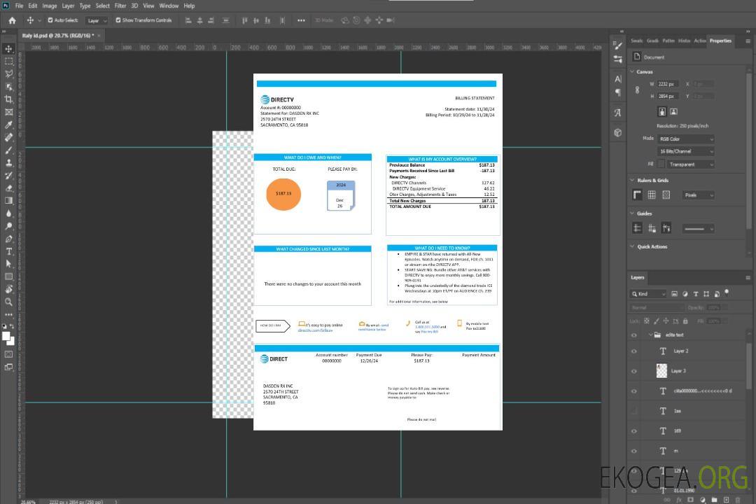 Modèle de facture de services publics USA California Directv aux formats Word et PDF, bon pour prouver l'adresse template Modèle de facture de services publics USA California Directv aux formats Word et PDF, bon pour prouver l'adresse template